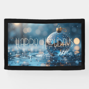 Happy Holidays Blue Rain Xmas Ornament Banner
