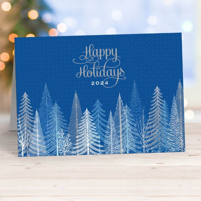 Happy Holidays Blue Silver Winter Scene Business Holiday Card (Creator Uploaded)