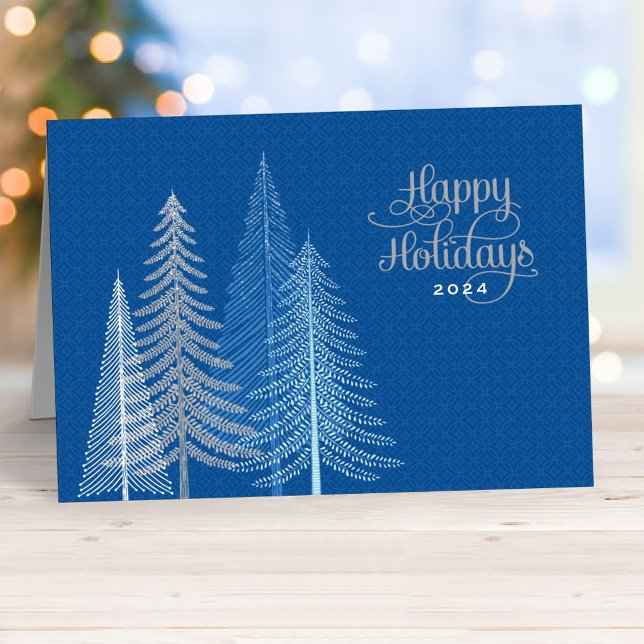 Happy Holidays Blue Silver Winter Scene Business Holiday Card (Creator Uploaded)