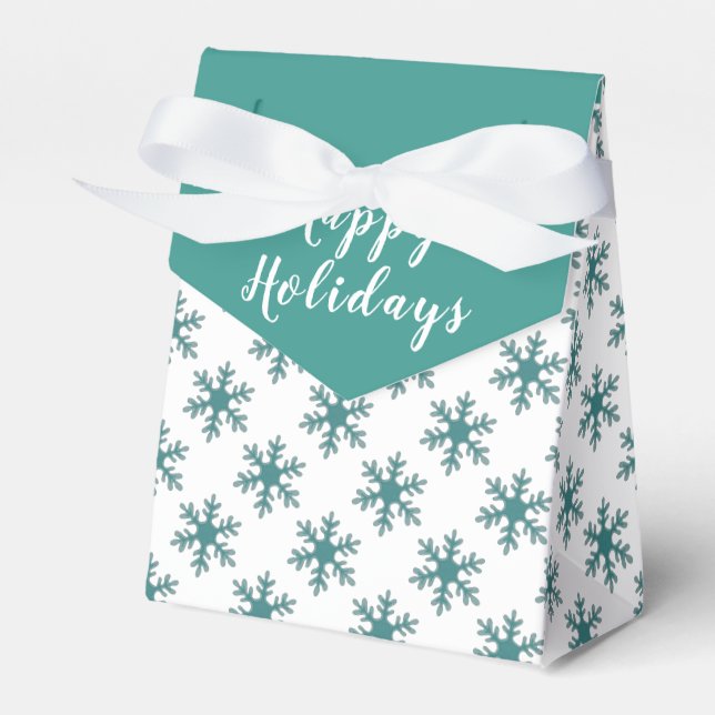 Happy Holidays Blue Snowflake Pattern Favor Boxes (Front Side)
