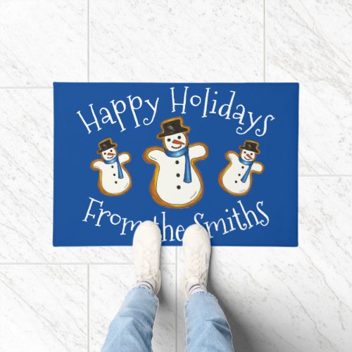 Happy Holidays Blue Snowman Sugar Cookie Christmas Doormat