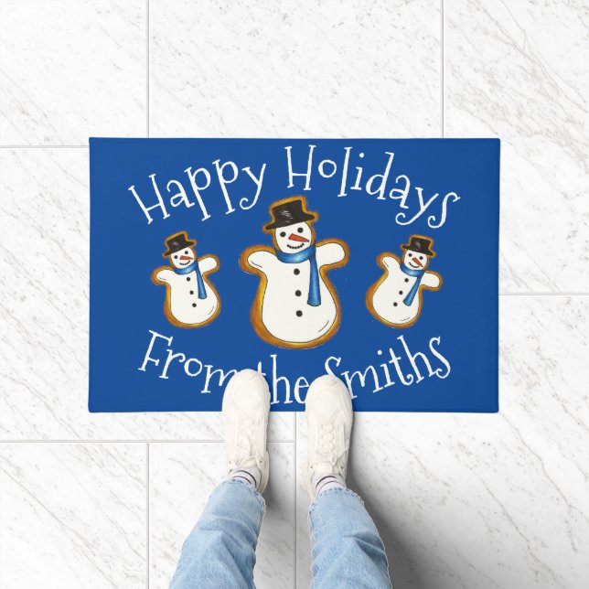 Happy Holidays Blue Snowman Sugar Cookie Christmas Doormat (Indoor)