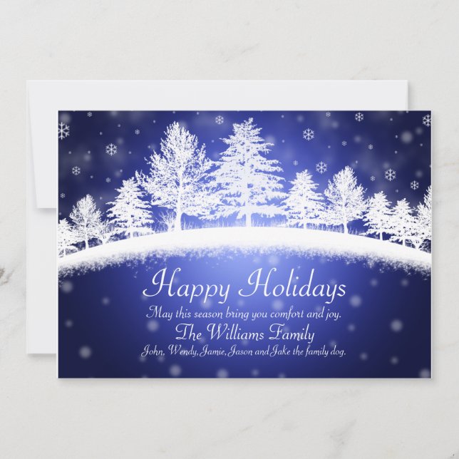 Happy Holidays Blue Winter Scene Flat Card (Front)