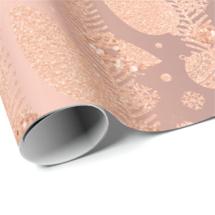 Happy Holidays Blush Rose Glitter Christmas Bird Wrapping Paper