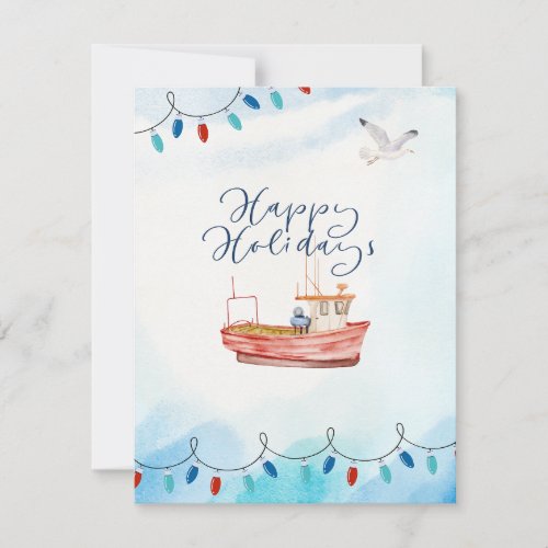 Happy Holidays Boat Holiday Card