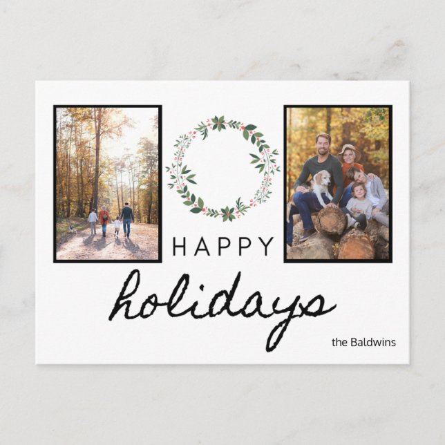 happy holidays bold black and white font photo postcard (Front)
