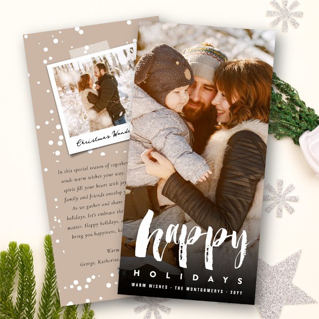 Happy Holidays Bold Brush Script Minimalist Photo Holiday Card (Creator Uploaded)