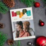 Happy Holidays Bold Colors Green Typography Photo  Holiday Card<br><div class="desc">This modern and colorful photo Holiday Card is the perfect choice for anyone who dares to be bold and non-traditional for sending out Holiday greetings. This bold Christmas Card features "Happy Holidays" in a mix of stencil font and script font, your photo of choice, family name and a colorful backer...</div>