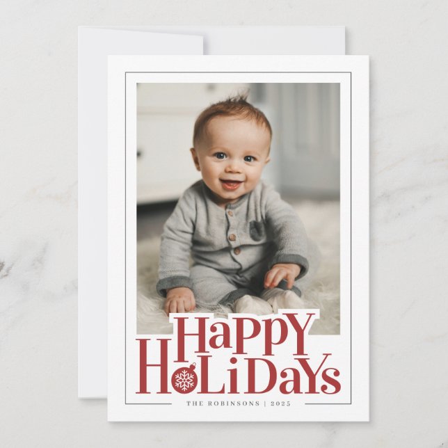 Happy Holidays Bold Red Photo Holiday Card (Front)