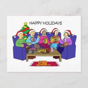 Happy Holidays Book Group Cartoon Holiday Postcard