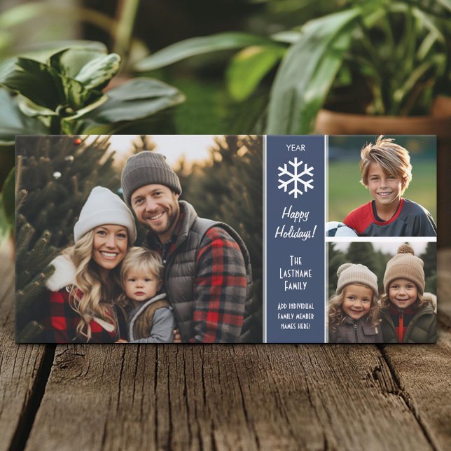 Happy Holidays - border for 3 photos Holiday Card (Custom Holiday Photo Card)