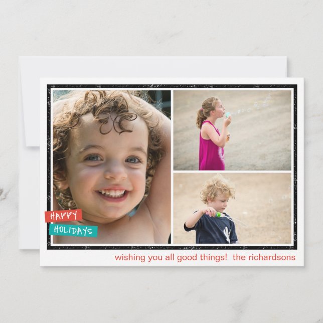 Happy Holidays Border x3 Holiday Card (Front)