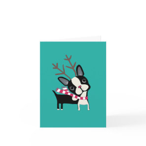 Happy Holidays Boston Terrier Reindeer Card