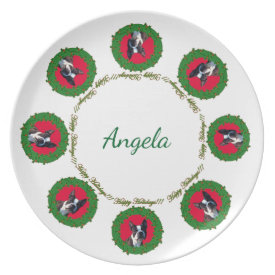 Happy Holidays Boston Terriers dinner plate