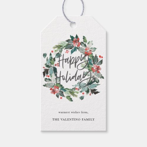 Happy Holidays  Botanical Berry Wreath Christmas Gift Tags