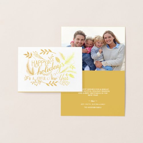 Happy Holidays Botanical Branches Word Art Foil Foil Card