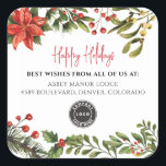 Happy Holidays Botanical Business Logo Christmas Square Sticker<br><div class="desc">Personalized Logo Business Christmas Holidays Gift Tags that you can easily customize by clicking the "Personalize" button</div>