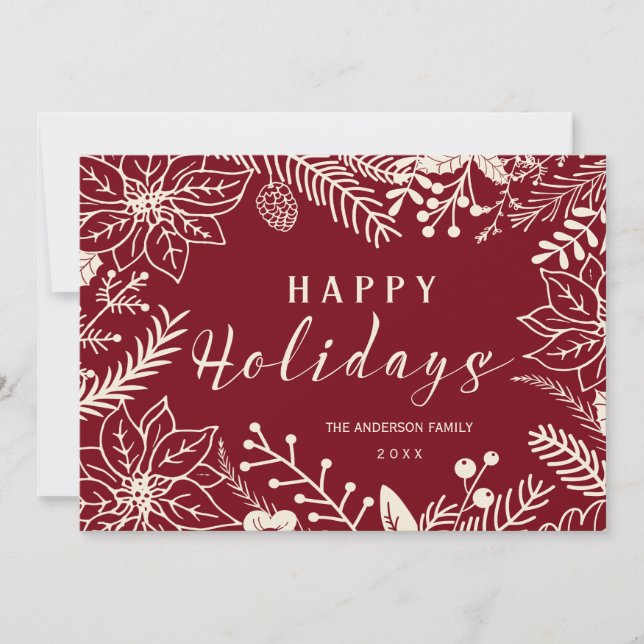 HAPPY HOLIDAYS BOTANICAL RED AND WHITE PHOTO CARD (Front)