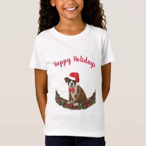 Happy Holidays Boxer Dog Santa Hat Cute T_Shirt
