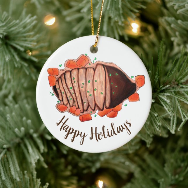 Happy Holidays Braised Beef Brisket Jewish Cuisine Ceramic Ornament (Tree)