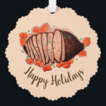 Happy Holidays Braised Beef Brisket Jewish Cuisine Ornament Card<br><div class="desc">Design features an original marker illustration of a platter with a classic braised brisket, accompanied by roasted vegetables. A staple menu dish during the Jewish holidays, including Passover, Hanukkah, and Rosh Hashanah. This design is also available on other products. Lots of additional food-themed illustrations are also available from this shop....</div>