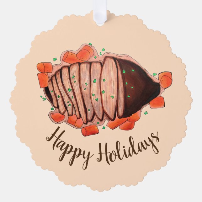 Happy Holidays Braised Beef Brisket Jewish Cuisine Ornament Card (Front)