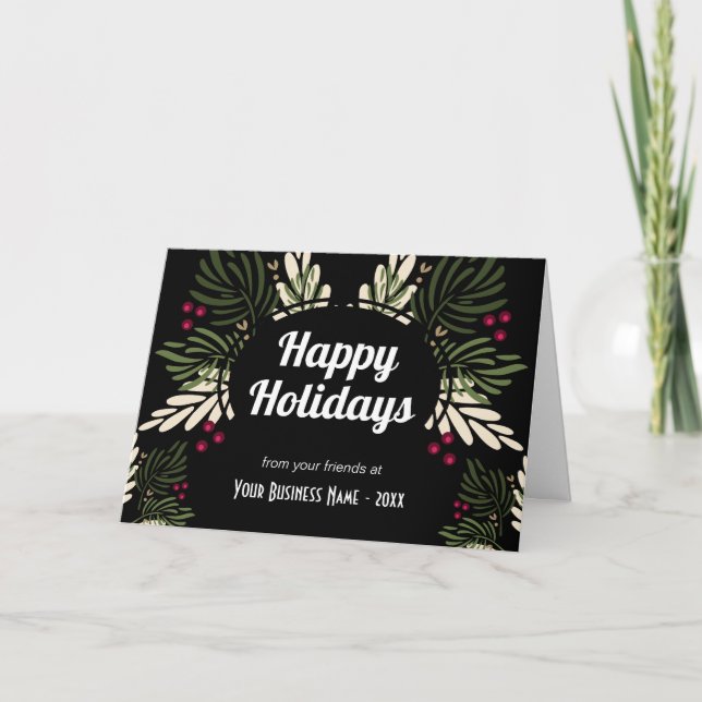 Happy Holidays Branches Business logo Holiday Card (Front)