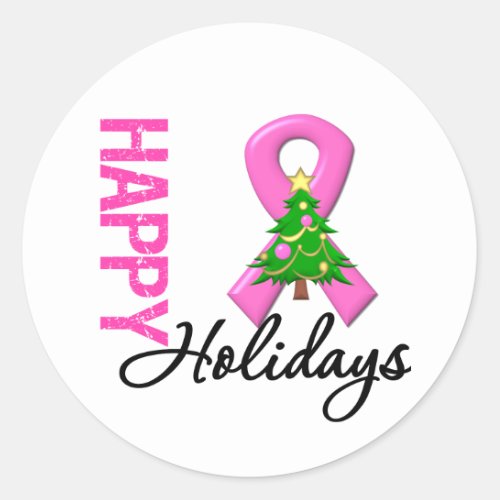 Happy Holidays Breast Cancer Awareness Classic Round Sticker