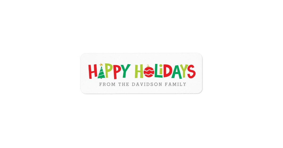 Happy holidays bright colorful illustrated label | Zazzle