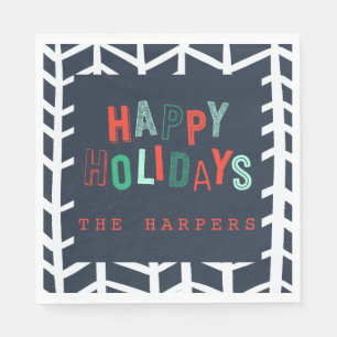Happy holidays bright fun colorful Christmas party Napkins