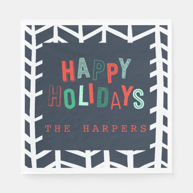 Happy holidays bright fun colorful Christmas party Napkins (Front)