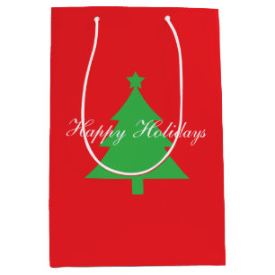 Happy Holidays Bright Red Christmas New Year Medium Gift Bag
