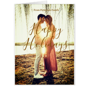 Happy holidays brown add couple photo name date mo card