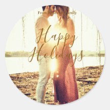 Happy holidays brown add couple photo name date mo