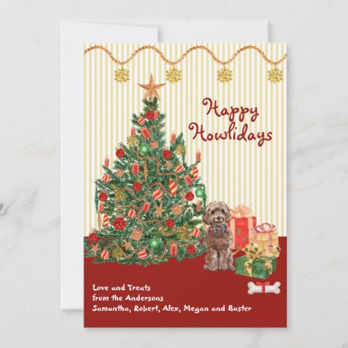 Happy Holidays Brown Cockapoo Tree Presents