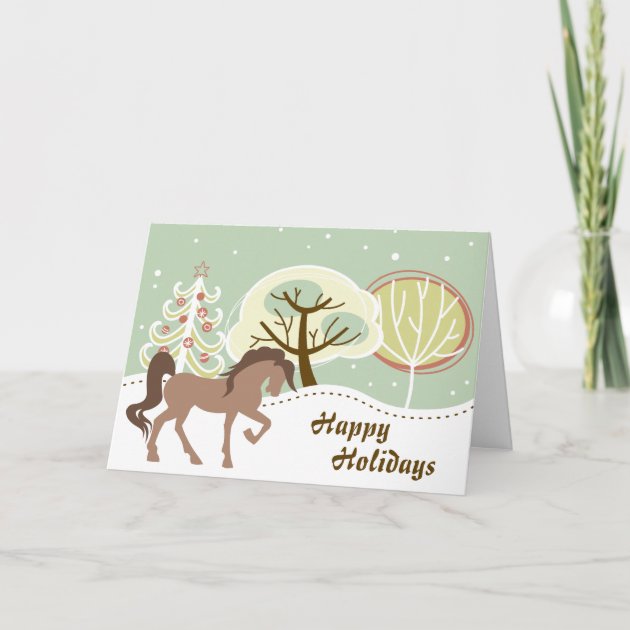 Happy Holidays Brown Horse Snowy Winter Christmas Holiday Invitation