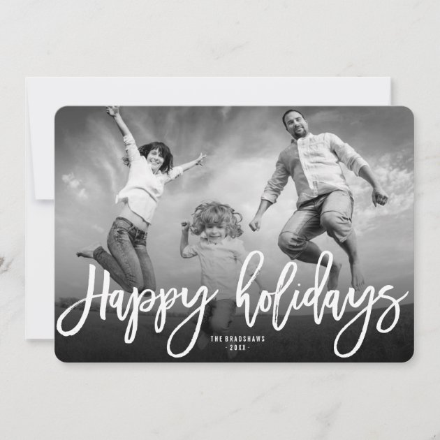Happy Holidays Brush Modern Holiday Photo Card