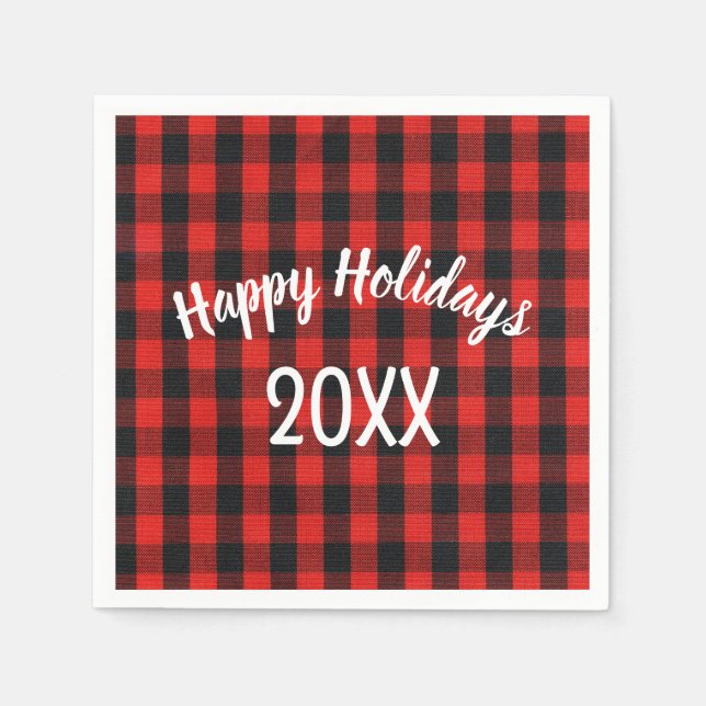 Happy Holidays Buffalo Plaid Napkins (Front)