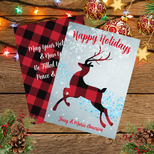 Happy Holidays Buffalo Plaid Reindeer Magic Holiday Card