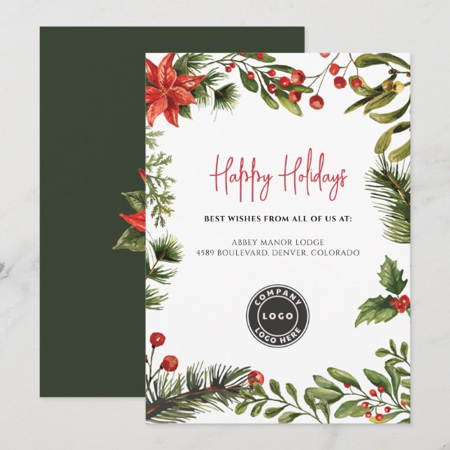 Happy Holidays Business Logo Christmas Holiday Card (Front/Back)