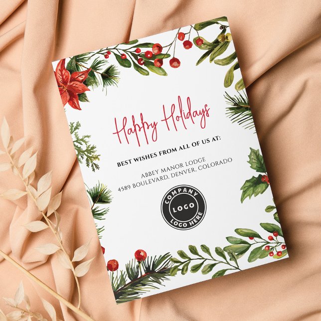 Happy Holidays Business Logo Christmas Party Note Card (Happy Christmas Holidays Business Employees Company Logo Card)