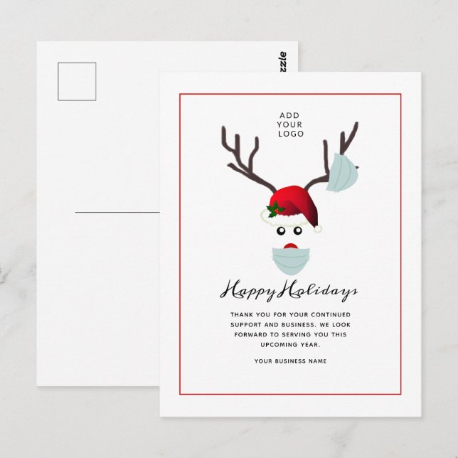 Happy Holidays Business Logo Christmas Reindeer Postcard (Front/Back)