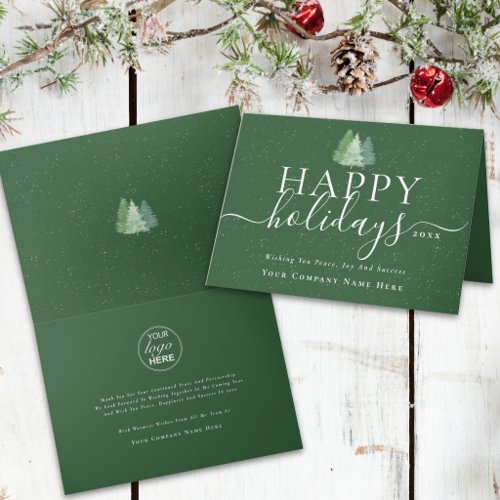 Happy Holidays Business Logo Christmas Trees Holiday Card