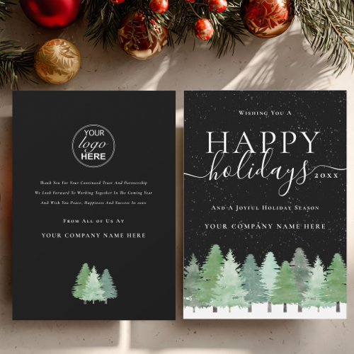Happy Holidays Business Logo Elegant Script Holiday Card