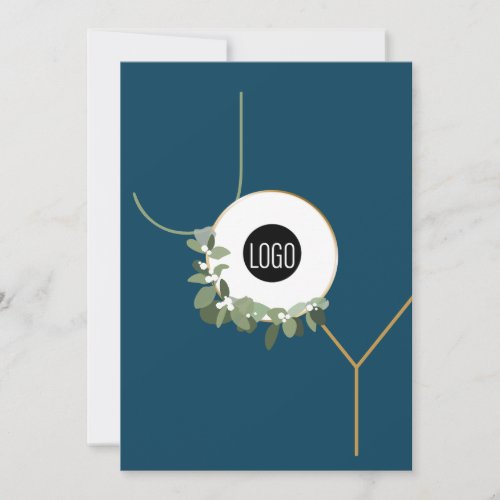 Happy Holidays Business Logo Joy Vertical Blue Holiday Card