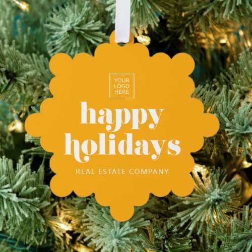 Happy Holidays Business Logo Modern Simple  Ornament Card