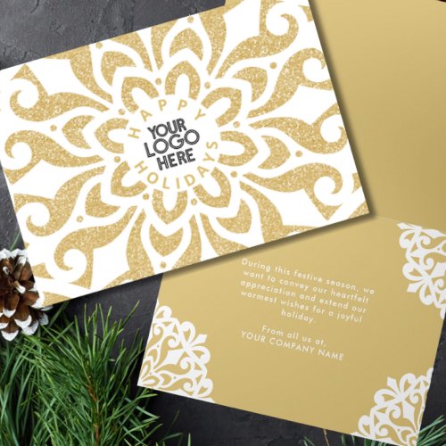 Happy Holidays Business Logo Snowflake Gold  Holiday Card