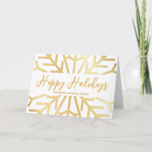 Happy Holidays Business Snowflake Gold White Card