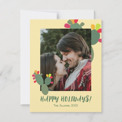 happy holidays cactus couple photo holiday card