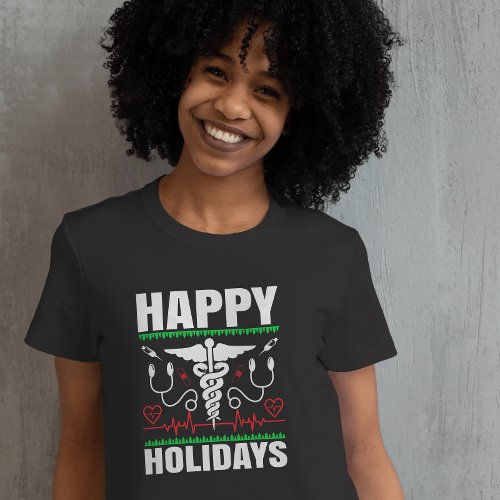 Happy Holidays Caduceus Medical Theme Christmas T_Shirt